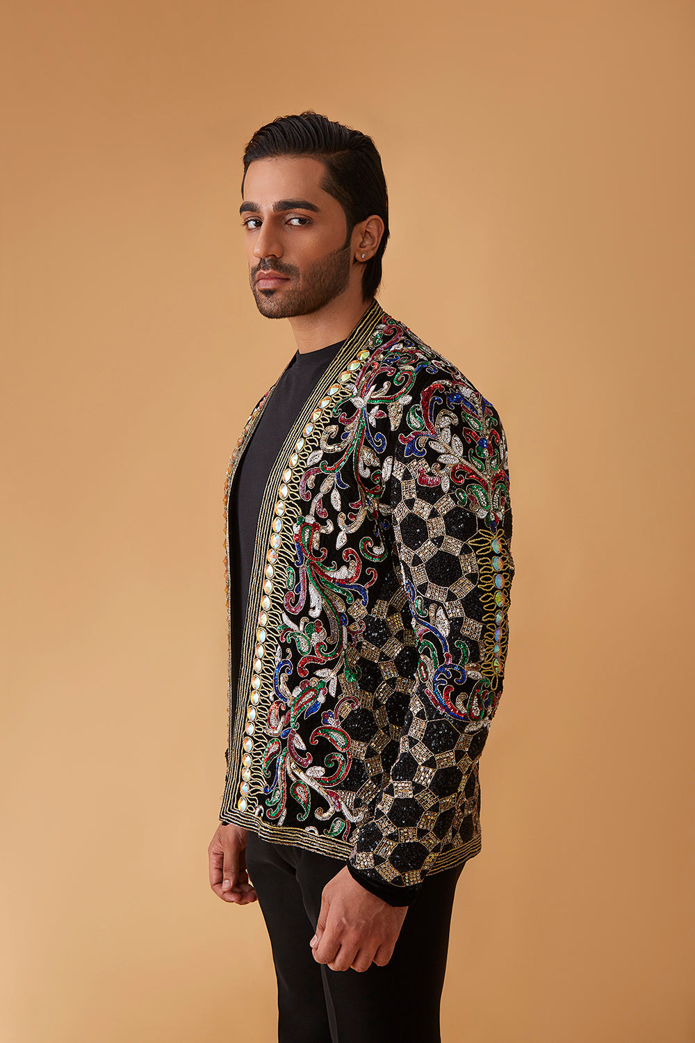 Tiger Jacket With Sequin & Thread Work