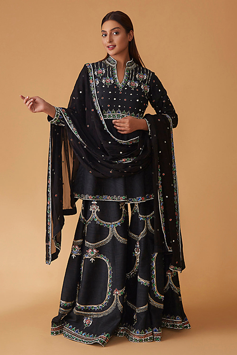 Tiger Sharara Suit With Sequin & Thread Work