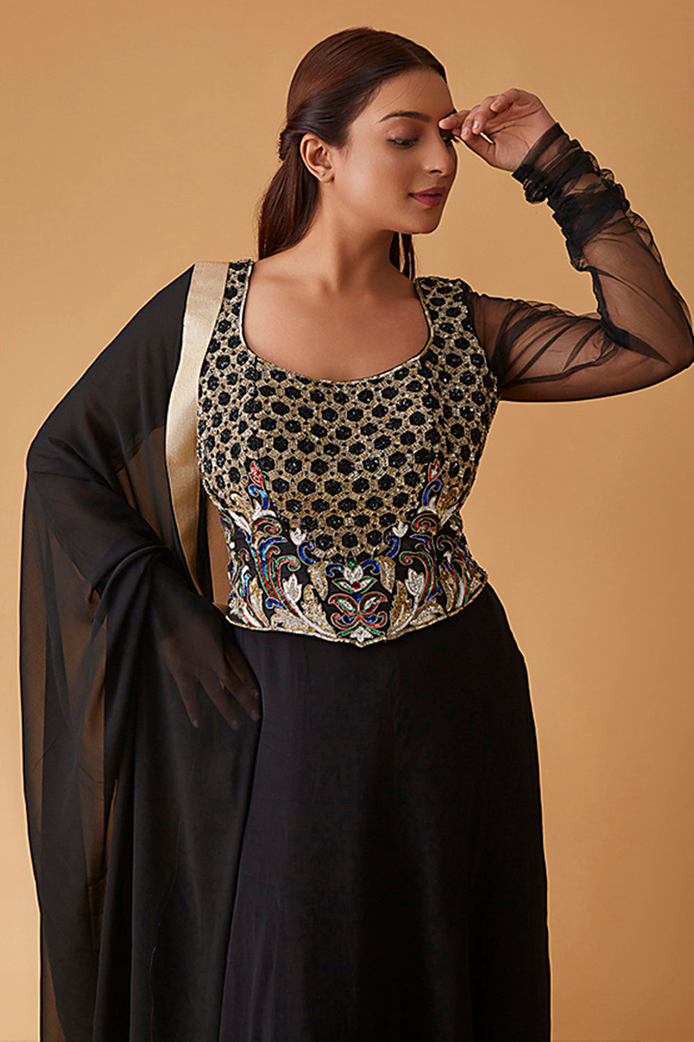 Tiger Corset With Skirt & Dupatta  With Sequin & Thread Work